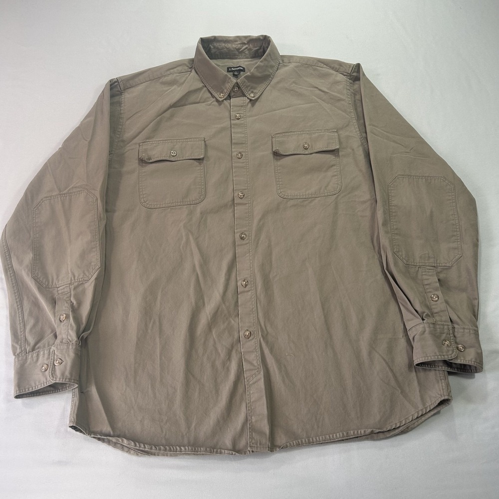 J Peterman Shirt Mens Large Brown Button Up Casual Minimalist Utility Adult -